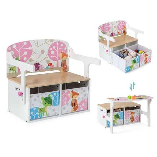 Infans 3 in 1 Kids Convertible Activity Bench Children Table & Chair Set w/ 2 BinsWhite