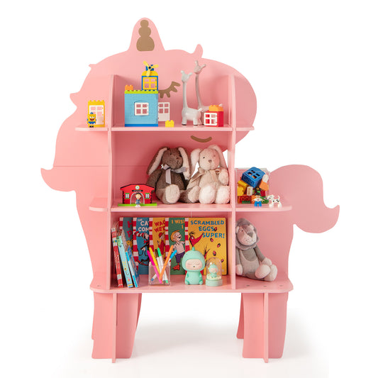 Infans Unicorn Bookcase for Kids 3-Tier Toy Storage Organizer with Open Storage Shelves