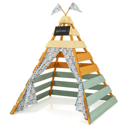 Infans Kids Teepee Tent w/ Machine Washable Flags & Door Curtains Detachable Chalkboard