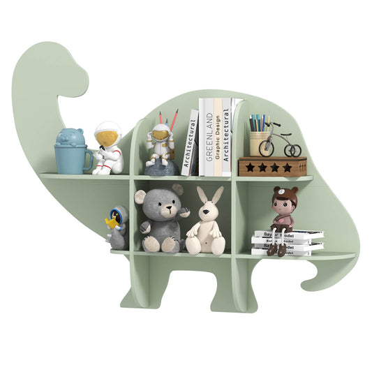 Infans 2-Tier Floating Dinosaur Kids Bookshelf Wall-Mounted Nursery Book Shelf