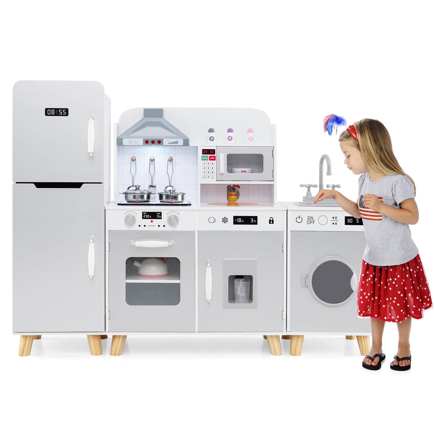 Infans 3 in 1 Kitchen Toy w/Refrigerator Kitchen Set Washing Machine Ice Maker Stoves