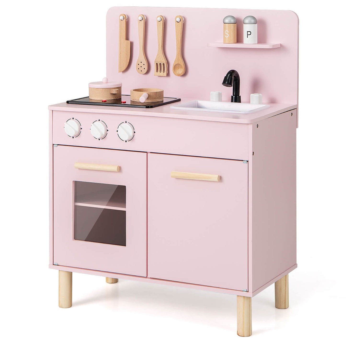 Infans Kids Kitchen Playset with Light up Stove & Cooking Sounds Oven Sink FaucetPink