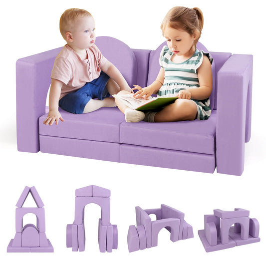 Infans 8 PCS Modular Kids Play Couch Sofa with Suede Fabric Cover High-Density FoamPurple