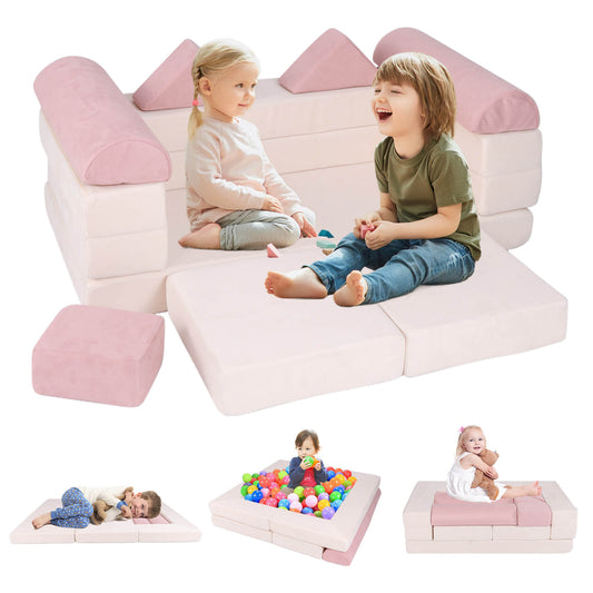 Infans Kids Modular Play Couch Play Set w/ Suede Fabric Cover High-Density Foam
