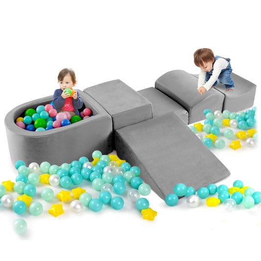 Infans 5PCS Climb and Crawl Playset with Ball Pit for Kids Zippers for PlayroomGrey