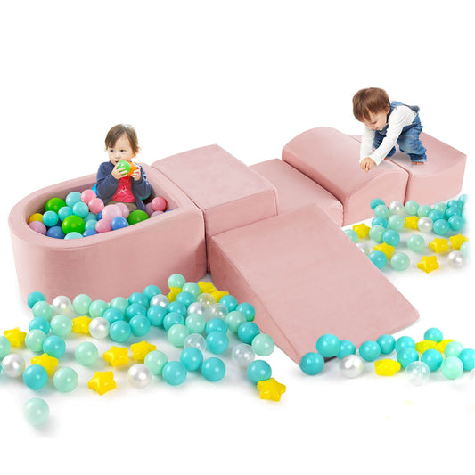 Infans 5PCS Climb and Crawl Playset with Ball Pit for Kids Zippers for PlayroomPink