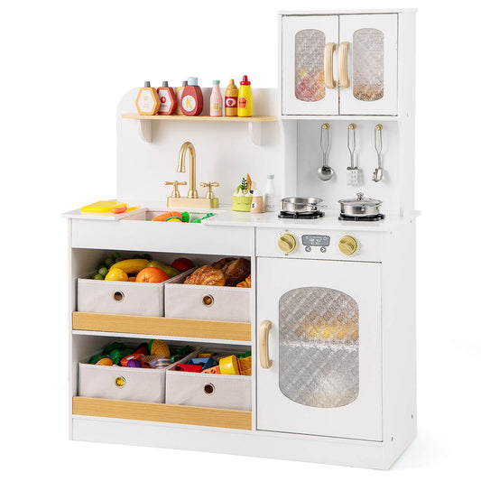 Infans Kids Kitchen Playset Toy Play Kitchen w/ 4 Fabric Drawers, Stoves, Oven & Faucet