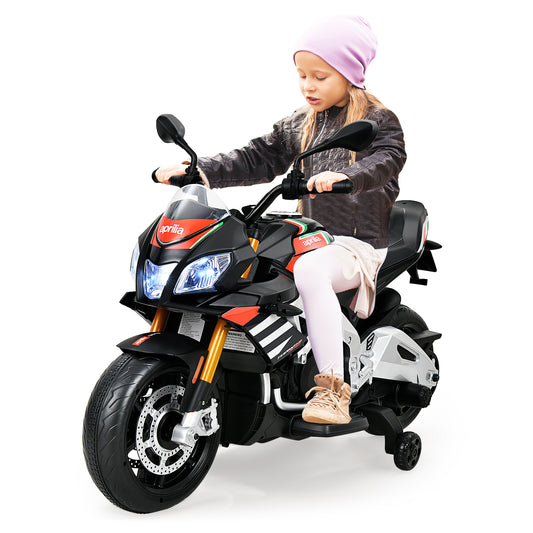 Infans Kids Ride on Motorcycle 12V Battery Powered Motorbike w/ Training Wheels Black