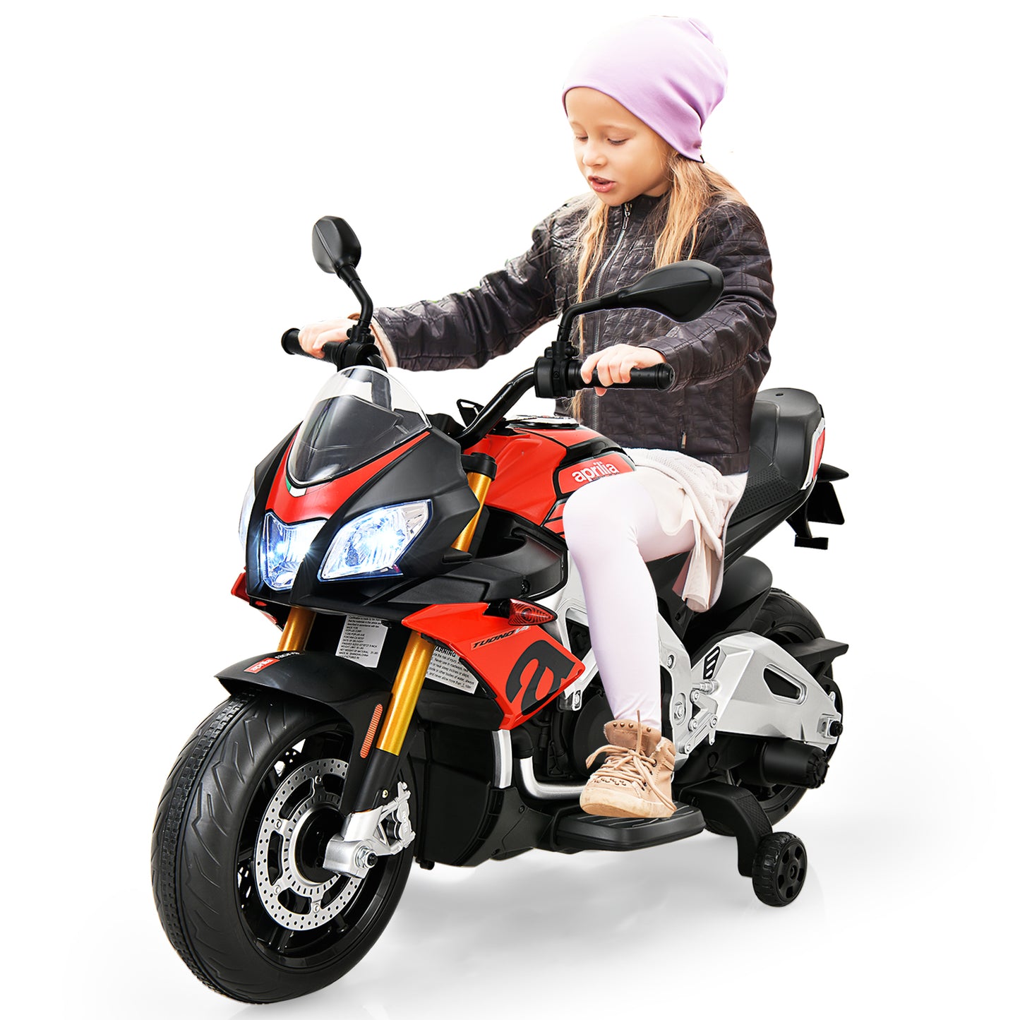 Infans Kids Ride on Motorcycle 12V Battery Powered Motorbike w/ Training Wheels Red