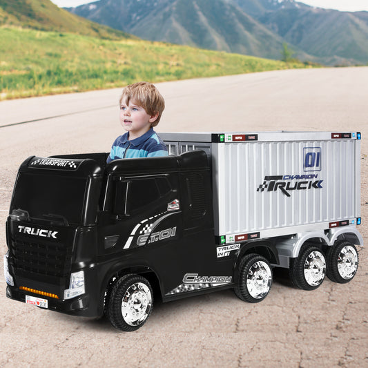 Infans 12V Kids Semi-Truck with Container Electric Ride On Car Toy Remote Control Black