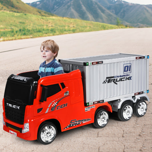 Infans 12V Kids Semi-Truck with Container Electric Ride On Car Toy Remote Control Red