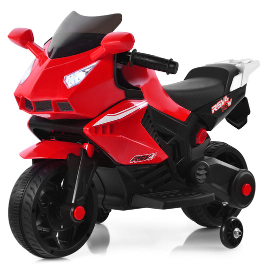 Infans Kids Ride on Motorcycle 6V Battery Power Motorbike w/Training Wheels Music Red