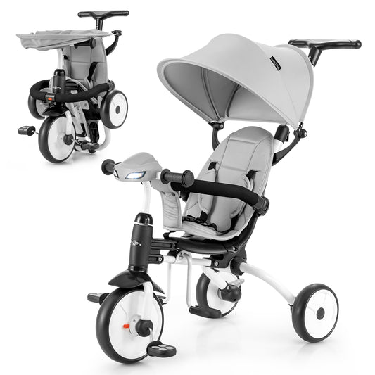 Infans 6-in-1 Folding Baby Tricycle Toddler Bike Stroller W/ Adjustable Handle Gray