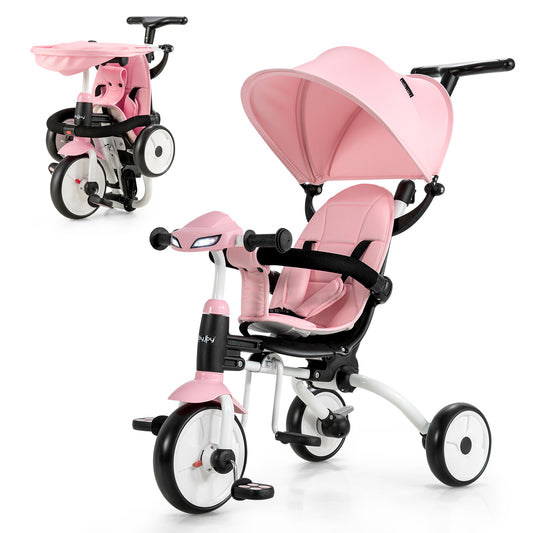 Infans 6-in-1 Folding Baby Tricycle Toddler Bike Stroller W/ Adjustable Handle Pink