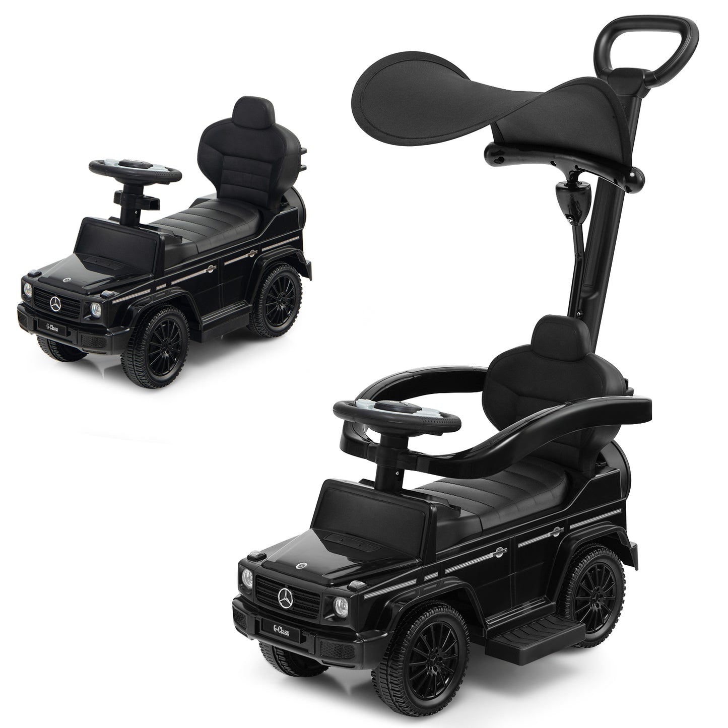 Infans 3 in 1 Ride on Push Car Mercedes Benz G350 Stroller Sliding Car w/ Canopy Black