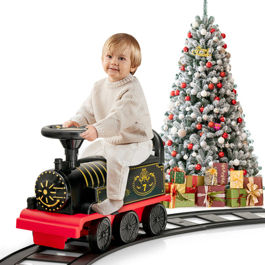 Infans 6V Electric Kids Ride On Train Motorized Train Toy w/ Track & 6 Wheels Black