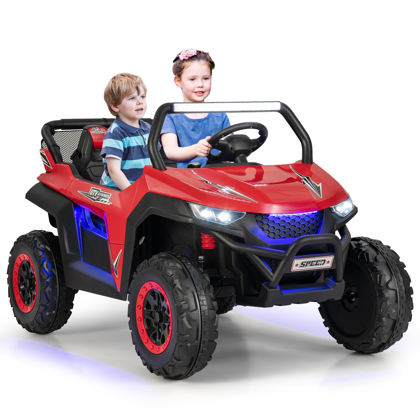 Infans 12V 2-Seater Kids Ride On UTV RC Electric Vehicle Suspension w/ Lights & MusicRed