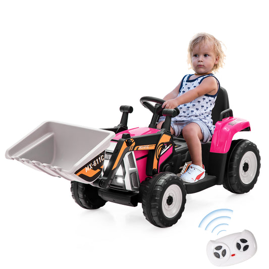 Infans Kids Ride On Excavator Digger 12V Electric Tractor RC w/ Digging Bucket Pink