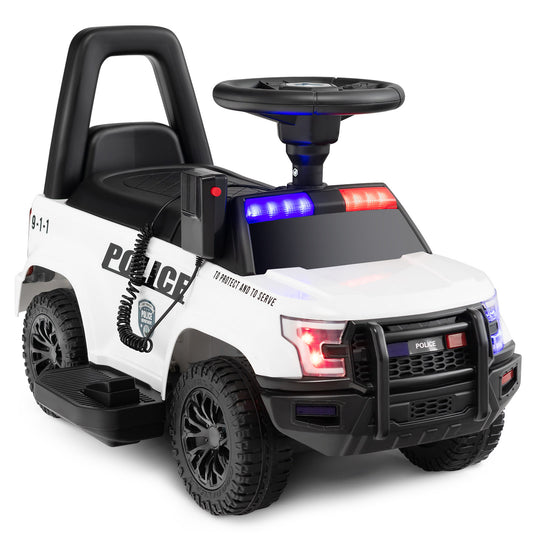 Infans 2-in-1 6V Kids Ride On Police Car Toddler Push Car w/ Megaphone & Siren White