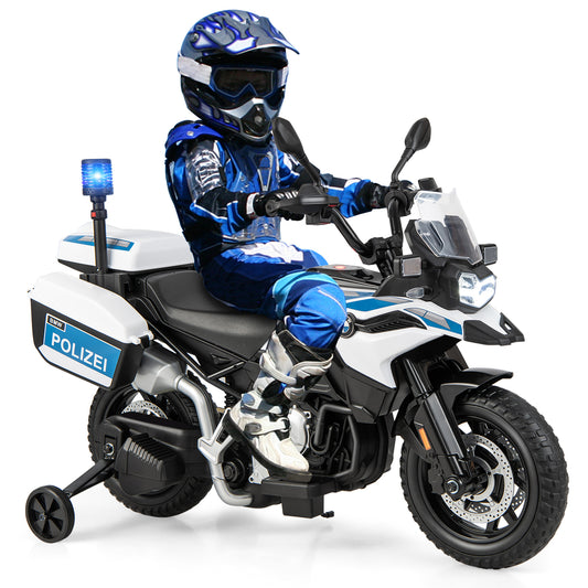 Infans 12V Kids Ride On Police Motorcycle Licensed BMW Dirt Bike w/ Light & Music White
