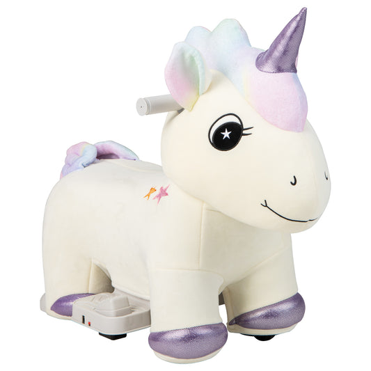 Infans 6V Electric Animal Ride On Toy Unicorn Kids Plush Ride-on w/ Music & Handlebars
