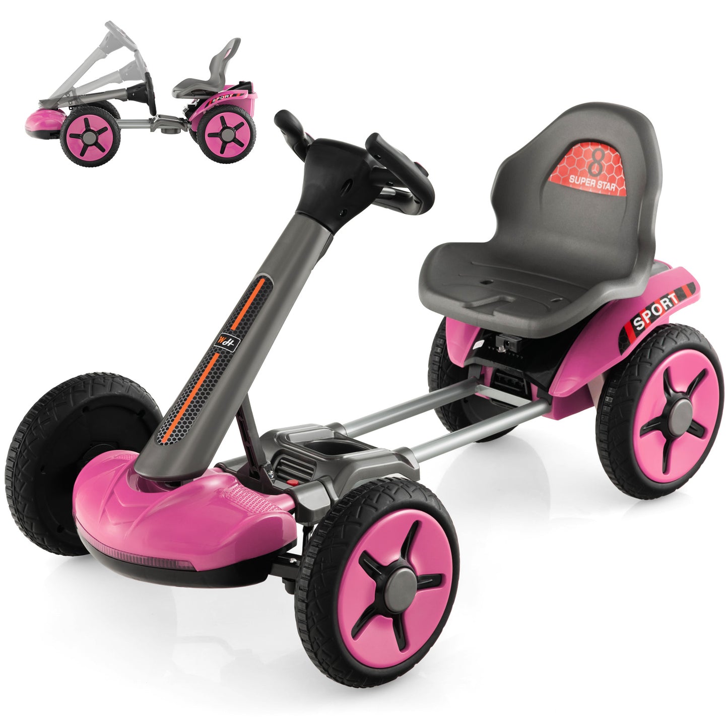 Infans 12V Kids Electric Go Kart Foldable Quad Racing Ride on Toy Car w/Flashing LightPink