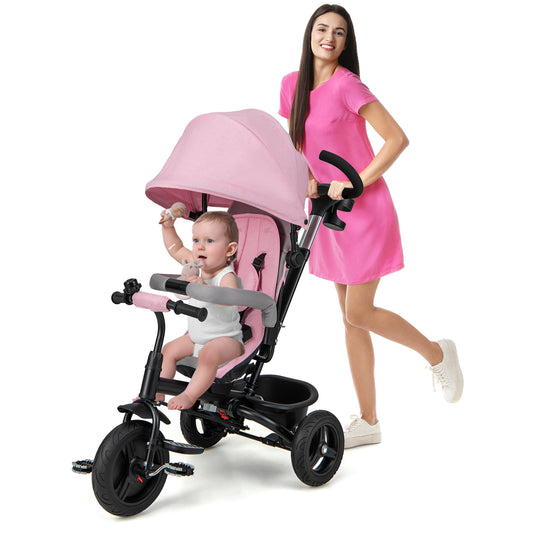 Infans 4-in-1 Baby Tricycle Toddler Trike w/ Reversible Seat, Canopy & Push HandlePink