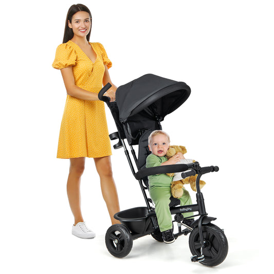 Infans 4-in-1 Multifunctional Tricycle Kids Trike w/ Removable Canopy & Push HandleBlack