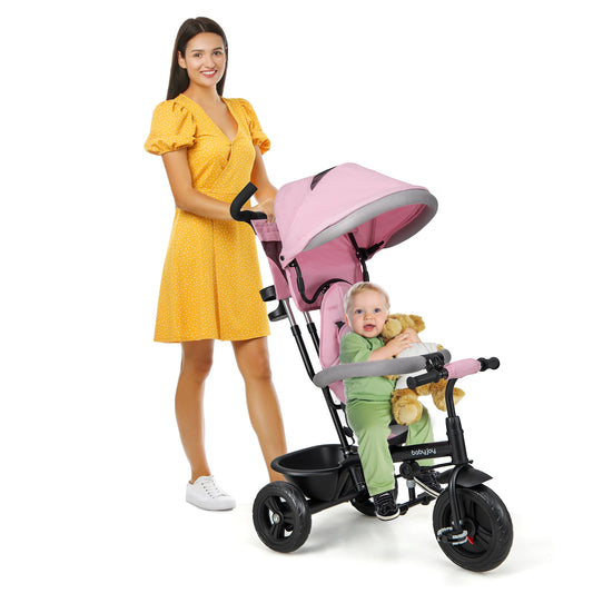 Infans 4-in-1 Multifunctional Tricycle Kids Trike w/ Removable Canopy & Push HandlePink