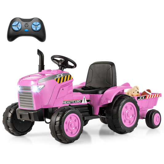 Infans 2-in-1 Electric Toy Car 12V Kids Ride On Tractor w/Trailer Remote Control LightsPink