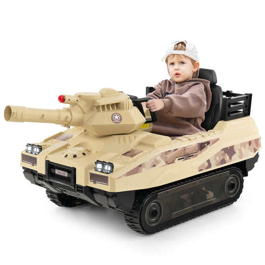 Infans Electric Kids Ride On Tank with Rubber Tracks Rotatable Turret & Working Cannon
