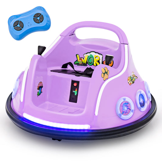 Infans 12V Kids Ride on Bumper Car Remote Control w/ Flashing LED Light & Music Purple