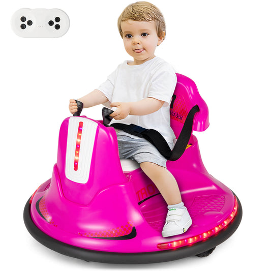 Infans 12V Bumper Car for Kids Toddlers Electric Ride On Car Vehicle w/ 360?? Spin Pink