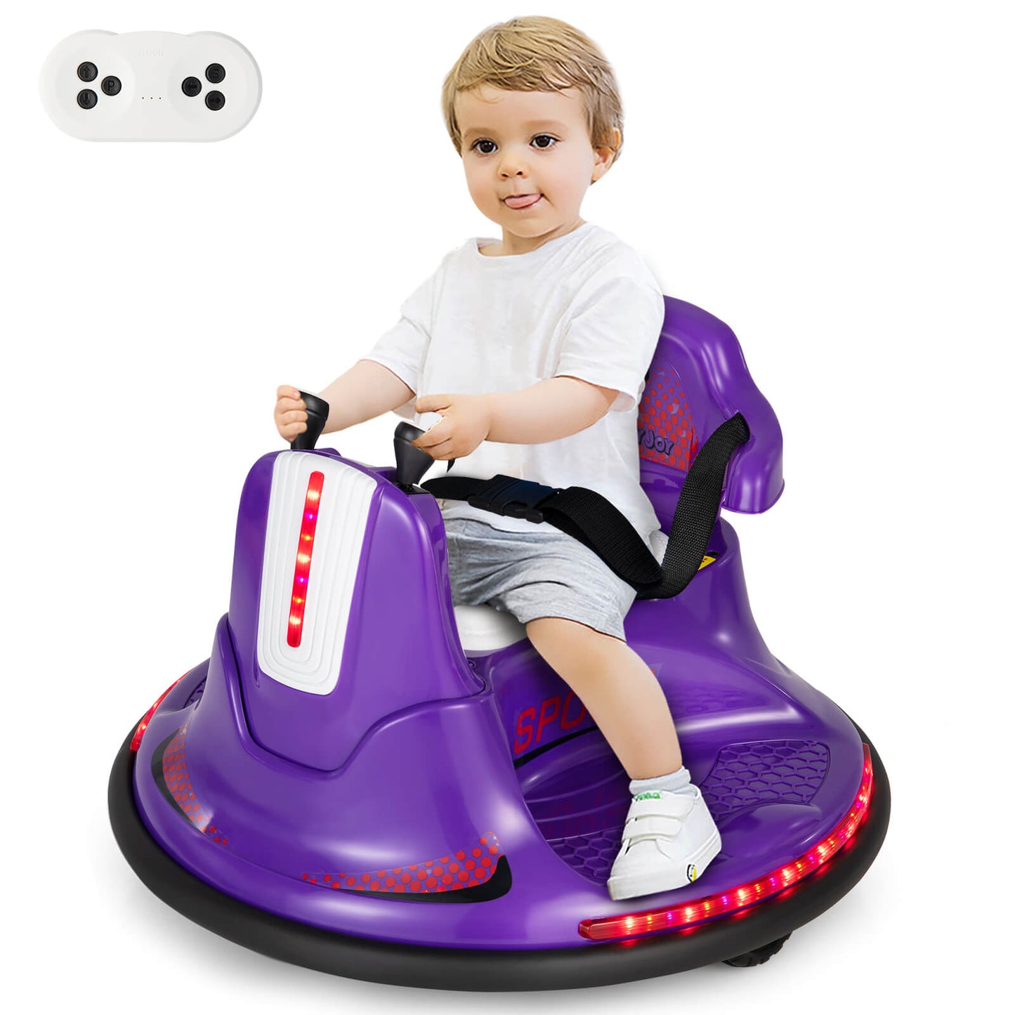 Infans 12V Bumper Car for Kids Toddlers Electric Ride On Car Vehicle w/ 360?? Spin Purple