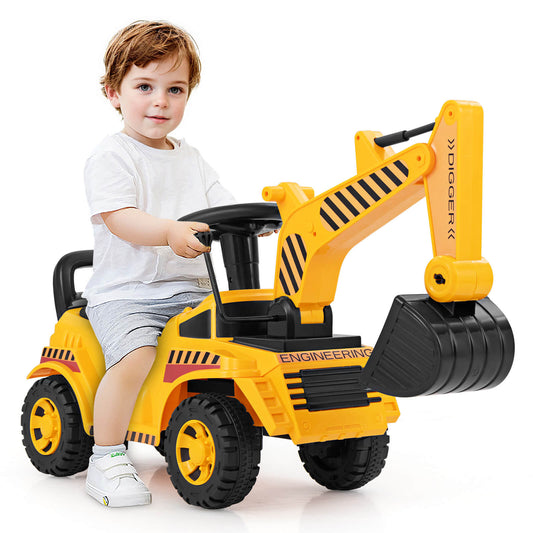 Infans Kids Ride on Excavator with Adjustable Shovel Anti-Tipping Block Engine Sound