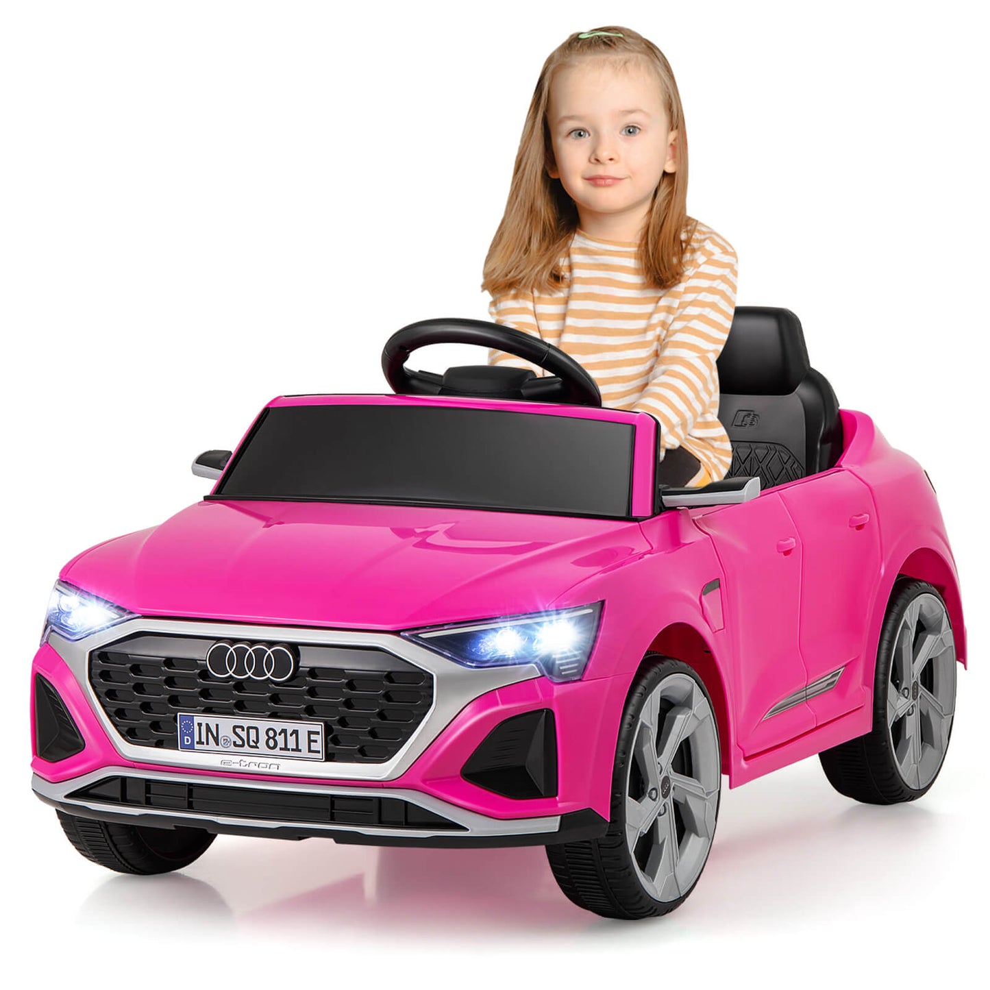 Infans 12V Kids Ride On Car w/Remote Control 4 Wheels Suspension 3 Speeds LED HeadlightPink