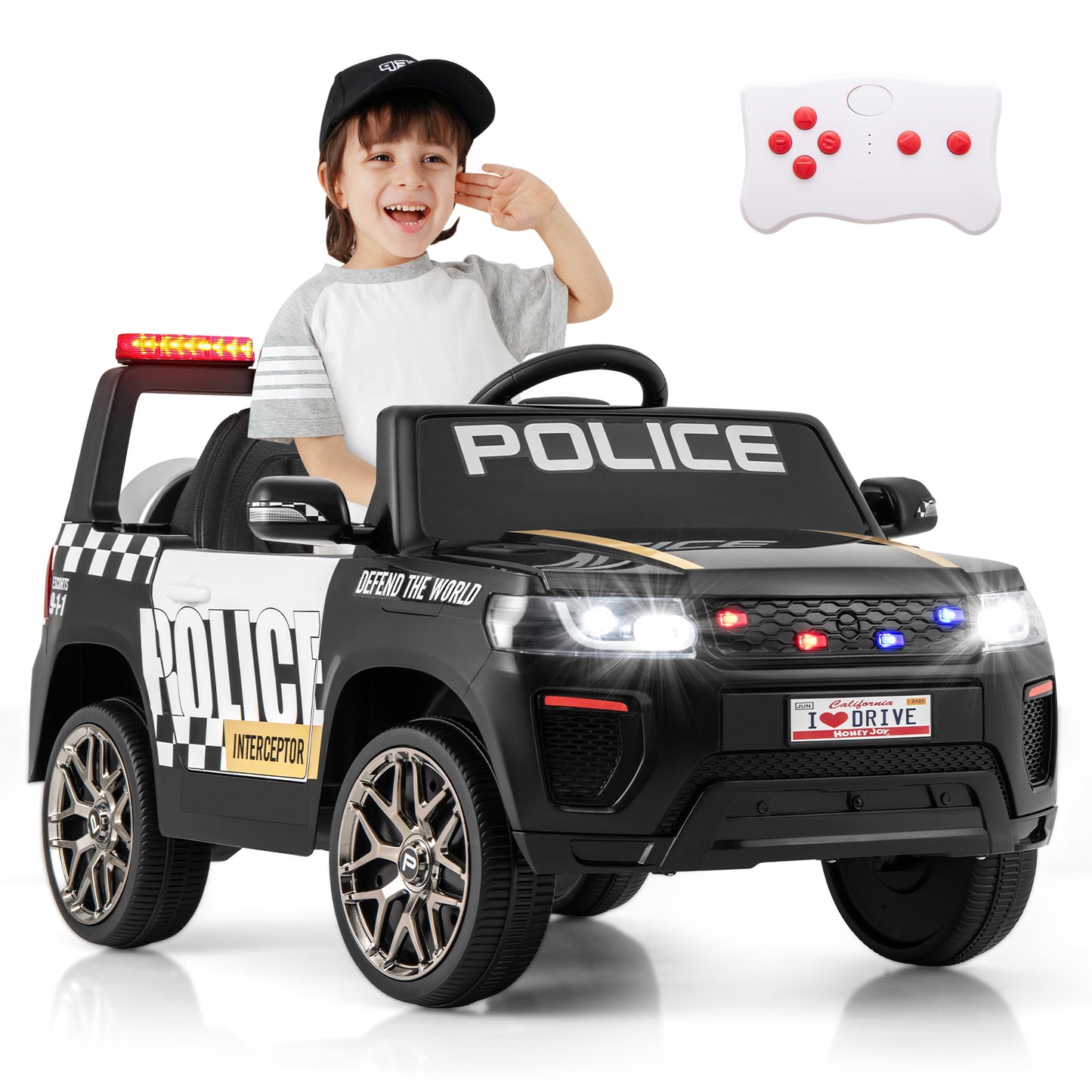 Infans Kids Ride on Police Car 12V 7A Battery Powered Cop Car w/ Remote ControlBlack