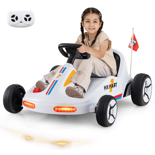 Infans 12V Kids Electric Go Kart 7AH Battery Powered Ride on Race Toy w/ Remote ControlWhite
