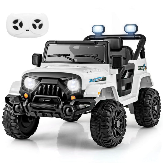 Infans 12V Kids Ride on Truck Car w/Remote Control, Threaded Wheels 3 Speeds LED LightsWhite