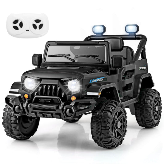Infans 12V Kids Ride on Truck Car w/Remote Control, Threaded Wheels 3 Speeds LED LightsBlack