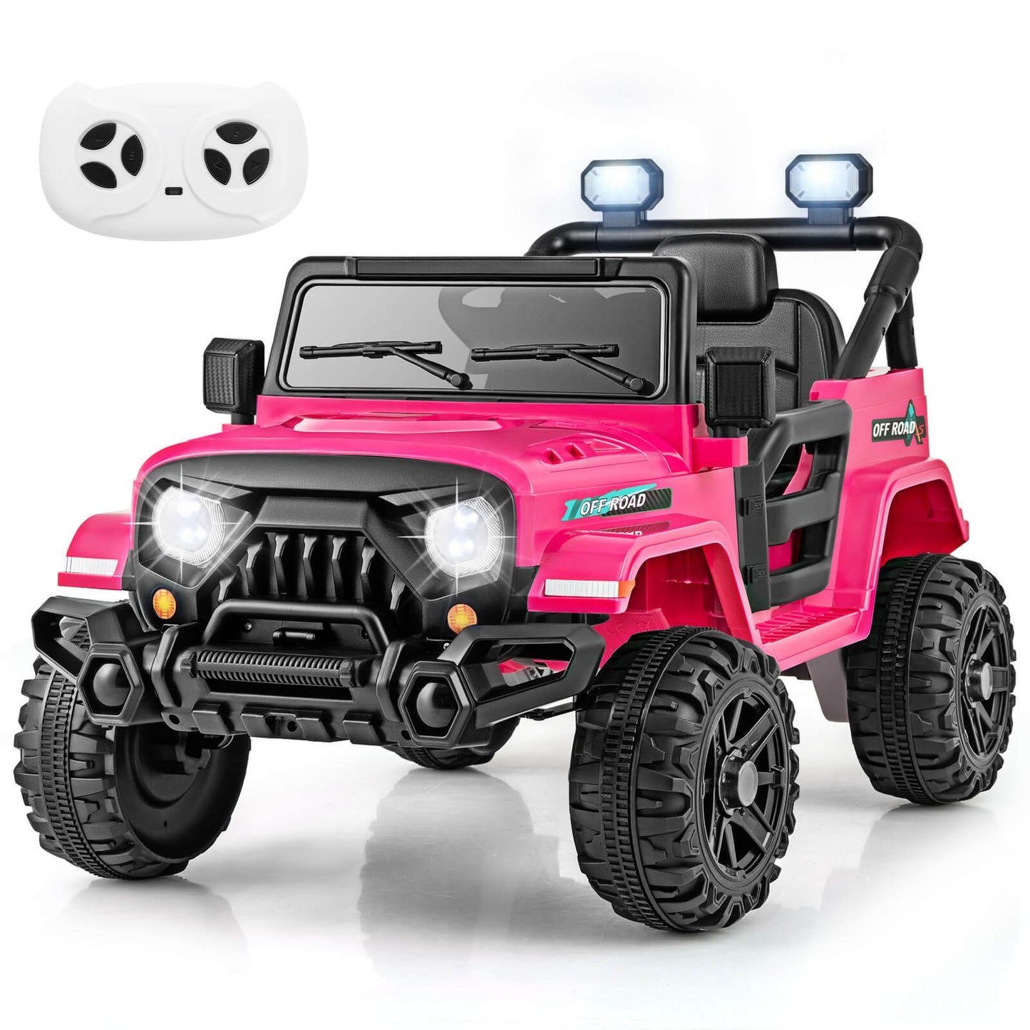 Infans 12V Kids Ride on Truck Car w/Remote Control, Threaded Wheels 3 Speeds LED LightsPink