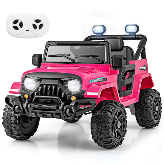 Infans 12V Kids Ride on Truck Car w/Remote Control, Threaded Wheels 3 Speeds LED LightsPink