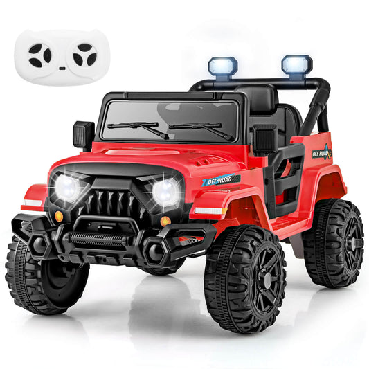 Infans 12V Kids Ride on Truck Car w/Remote Control, Threaded Wheels 3 Speeds LED LightsRed