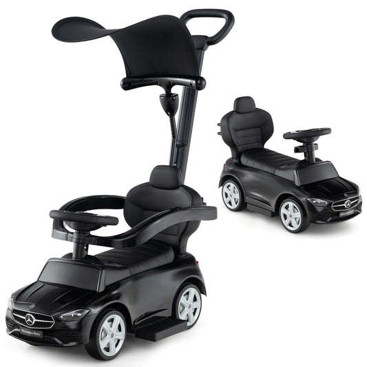 Infans 3-in-1 Toddler Push Car w/Adjustable Canopy Under Seat Storage Realistic SoundsBlack