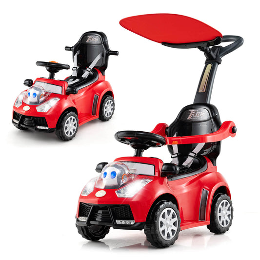 Infans 3-in-1 Sliding Walker withAdjustable Canopy Horn Music and Light for Boys and GirlsRed