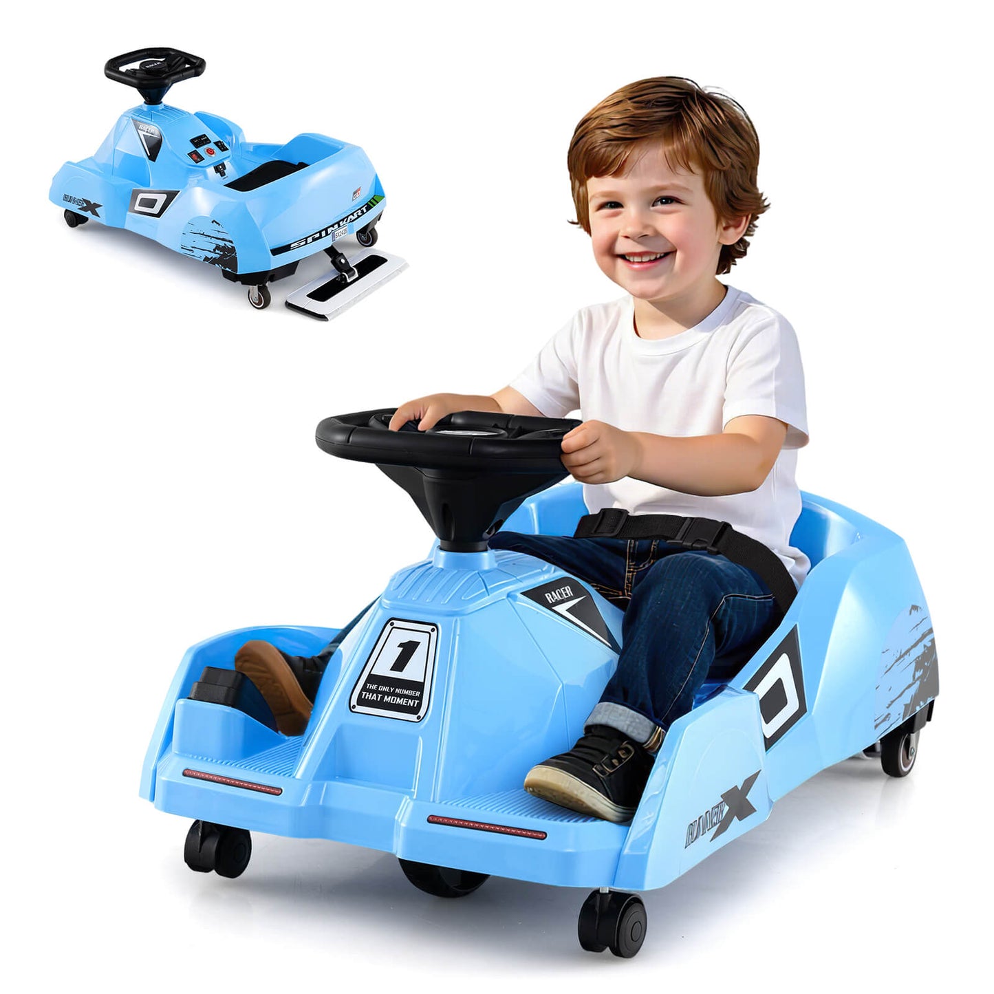 Infans 12V Ride on Toy Car Electric Go Kart with Cleaning Fun & Remote Control Blue