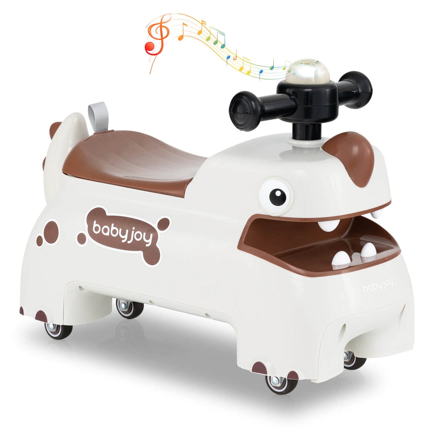 Infans Ride on Toy Baby Dinosaur Sliding Car with4 Universal Casters Under-Seat StorageWhite