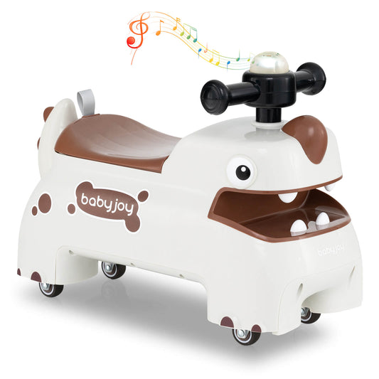 Infans Ride on Toy Baby Dinosaur Sliding Car with4 Universal Casters Under-Seat StorageWhite