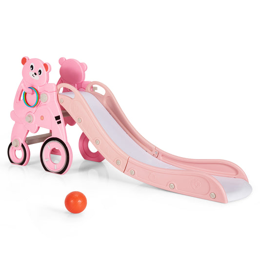 Infans 4 in 1 Foldable Baby Slide Toddler Climber Slide PlaySet w/ Ball Pink