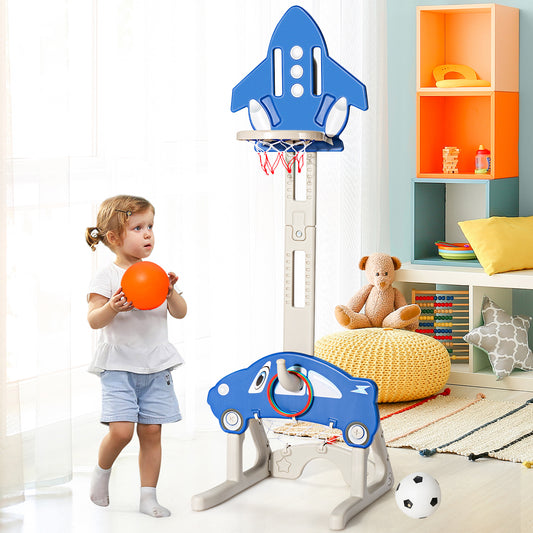 Infans 3-in-1 Basketball Hoop for Kids Adjustable Height Playset w/ Balls Blue